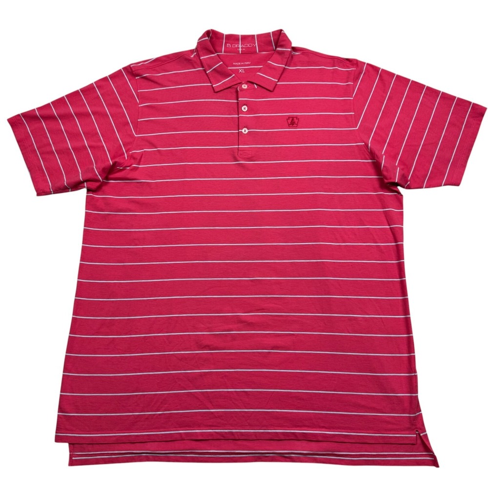 B Draddy Pima Polo Shirt Men's XL Hot Pink Striped Short Sleeve Embroidered Golf